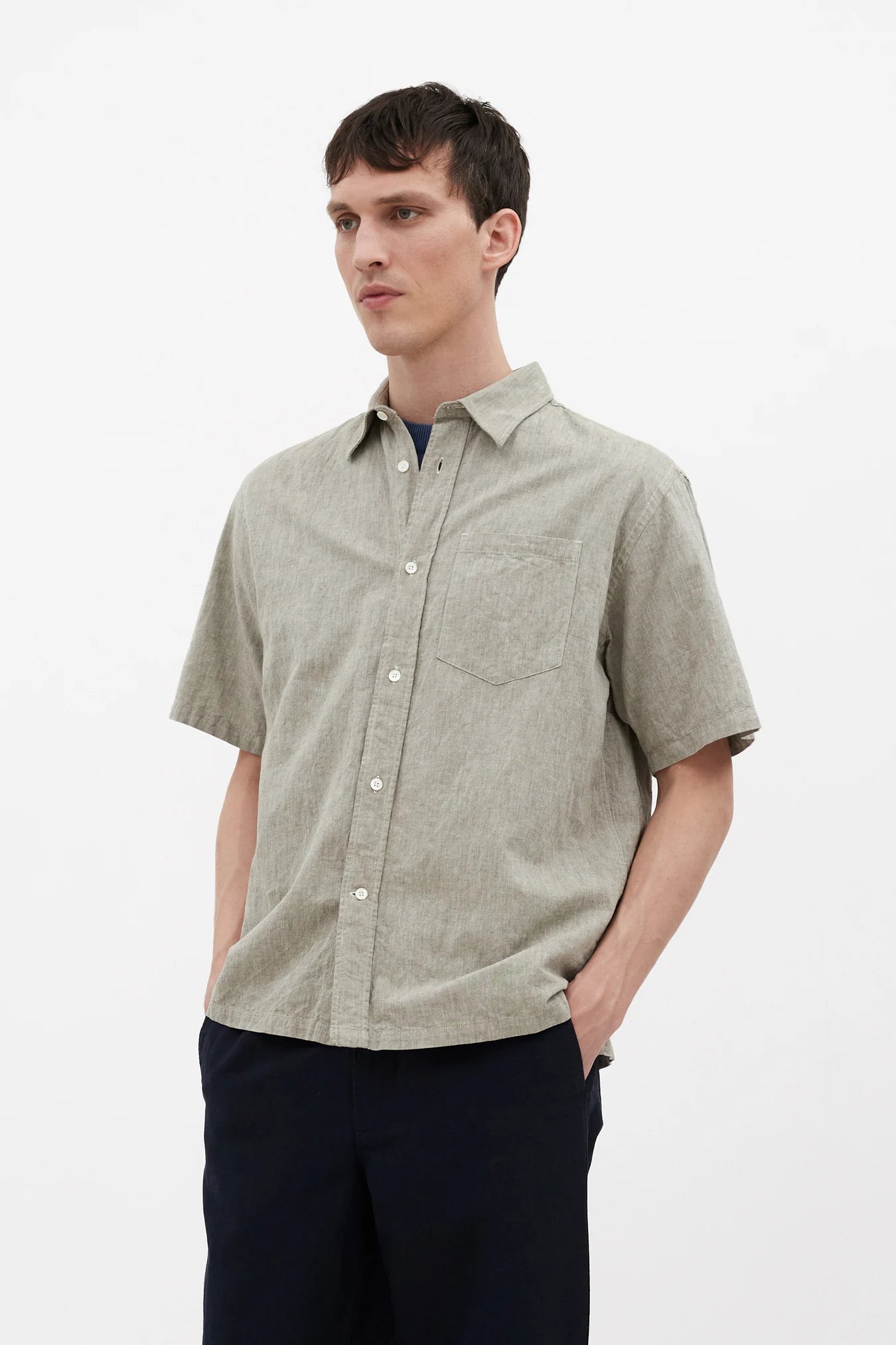 Chemise à manches courtes Ivan en coton et lin - vert