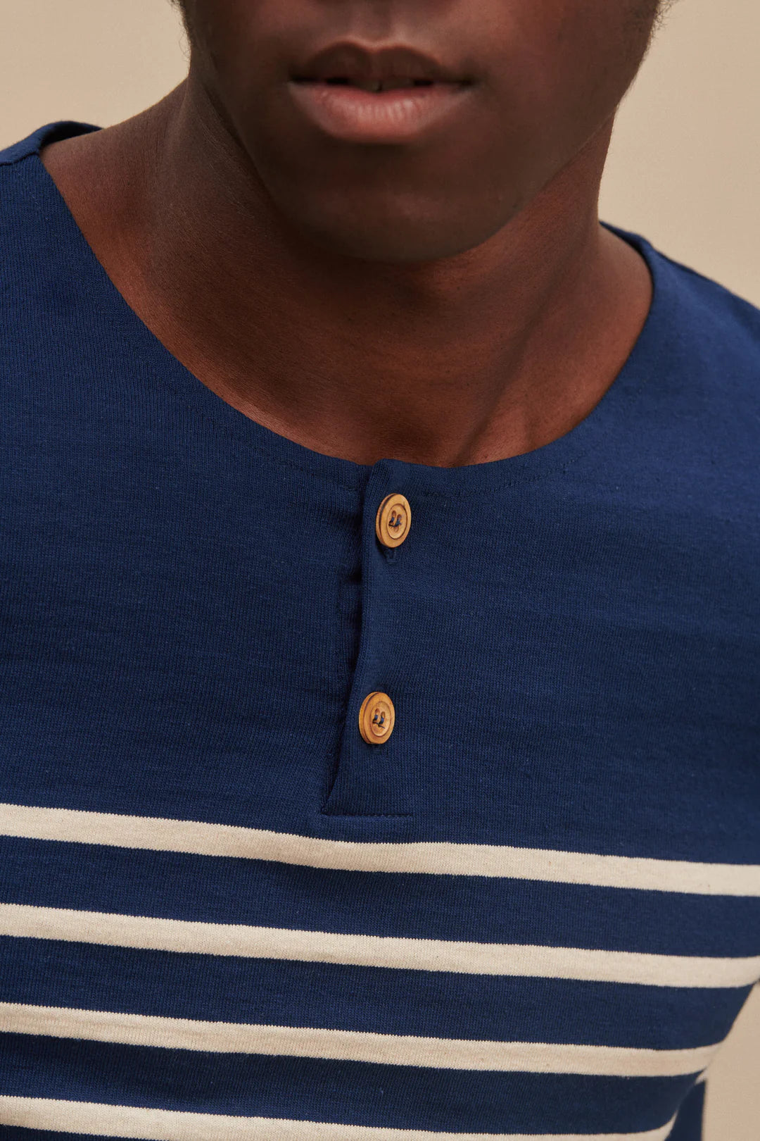 Marinière col boutonné - Marine et Ecru