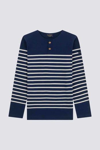 Marinière col boutonné - Marine et Ecru