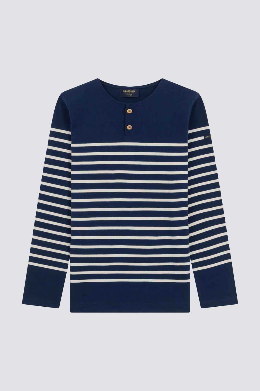 Marinière col boutonné - Marine et Ecru