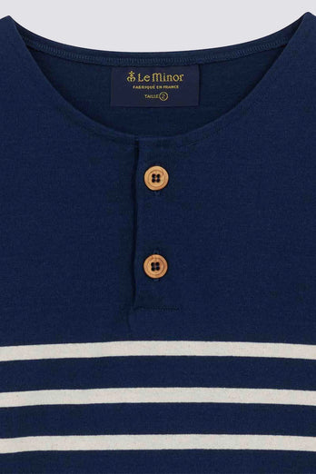 Marinière col boutonné - Marine et Ecru