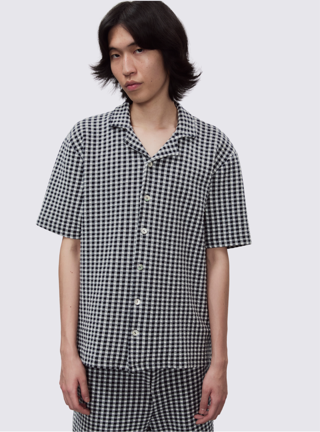 Chemise manches courtes à carreaux - Blanc et Marine