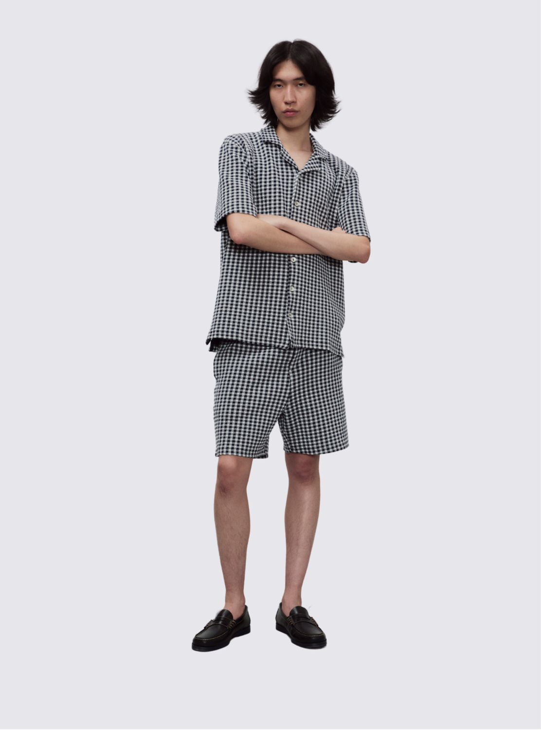 Chemise manches courtes à carreaux - Blanc et Marine