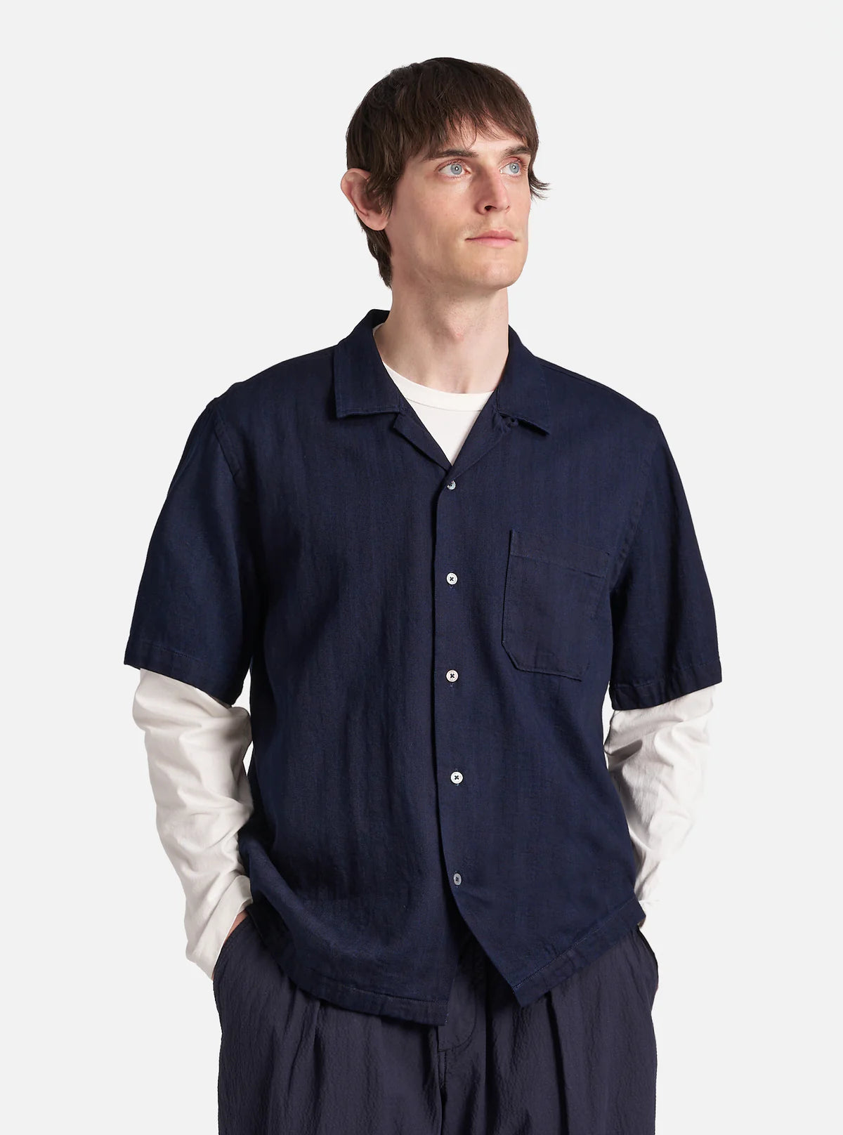 Chemise à manches courtes Road en Herringbone - Indigo