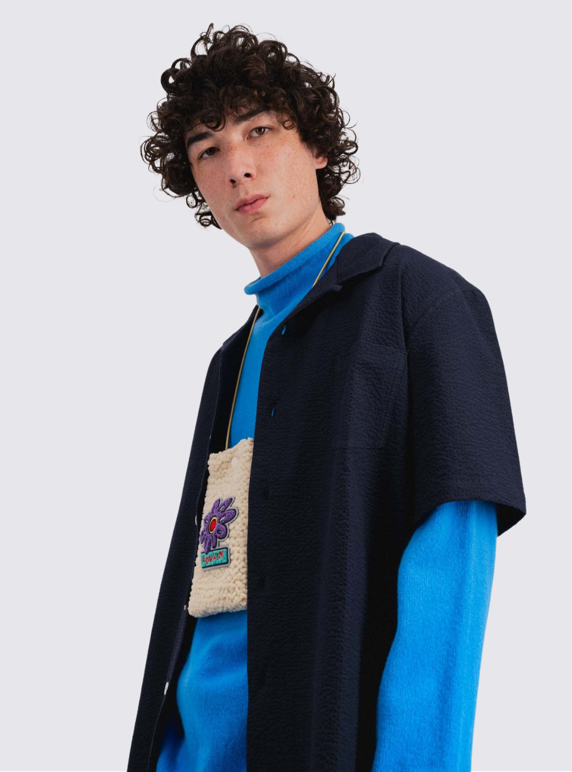 Chemise à manches courtes Cocktail en seesucker - Marine