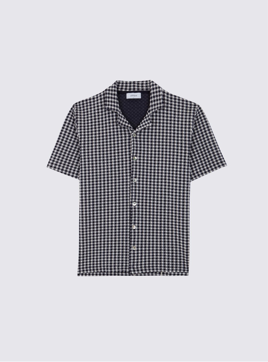Chemise manches courtes à carreaux - Blanc et Marine