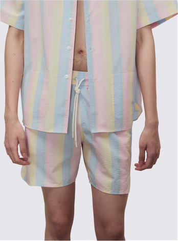 Short de bain en seersucker à rayures - Multicolor
