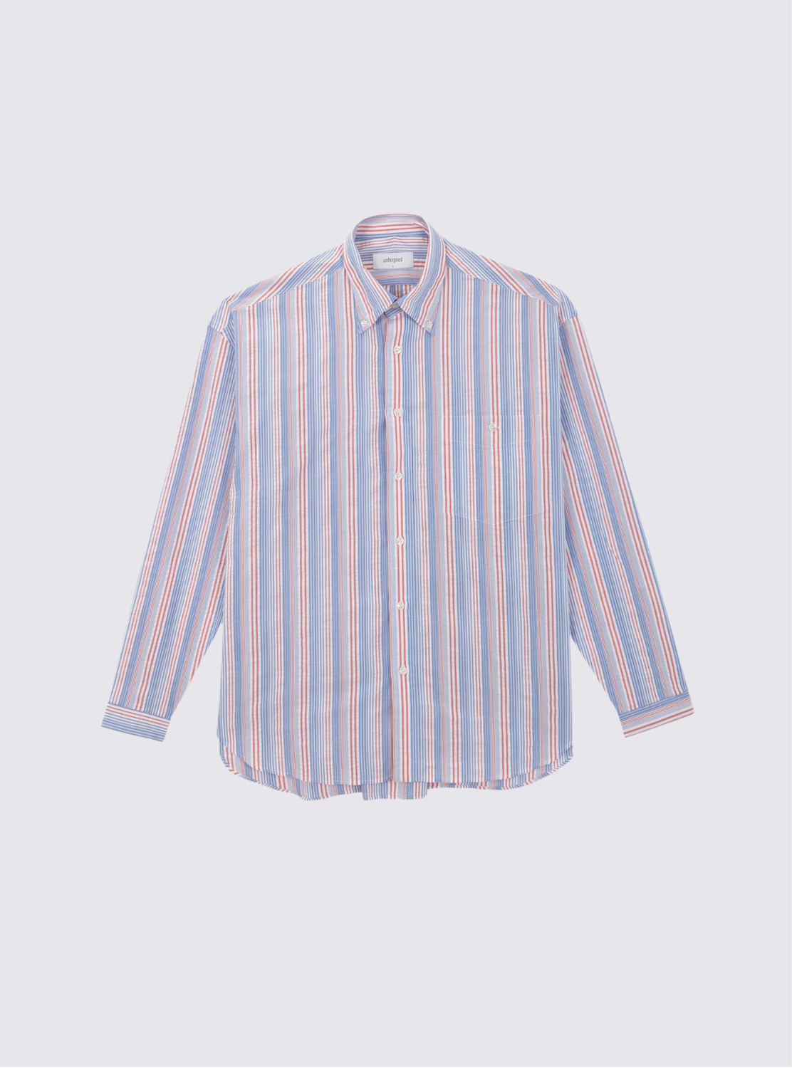 Chemise rayée à manches longues en seersucker - Bleu ciel & Rouge