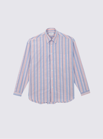 Chemise rayée à manches longues en seersucker - Bleu ciel & Rouge