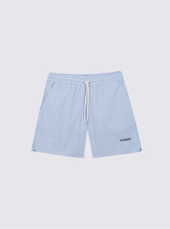 Short de bain en seersucker à rayures - Blanc et Bleu
