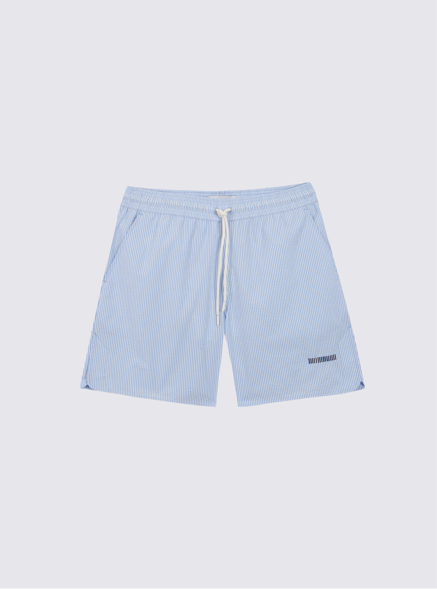 Short de bain en seersucker à rayures - Blanc et Bleu