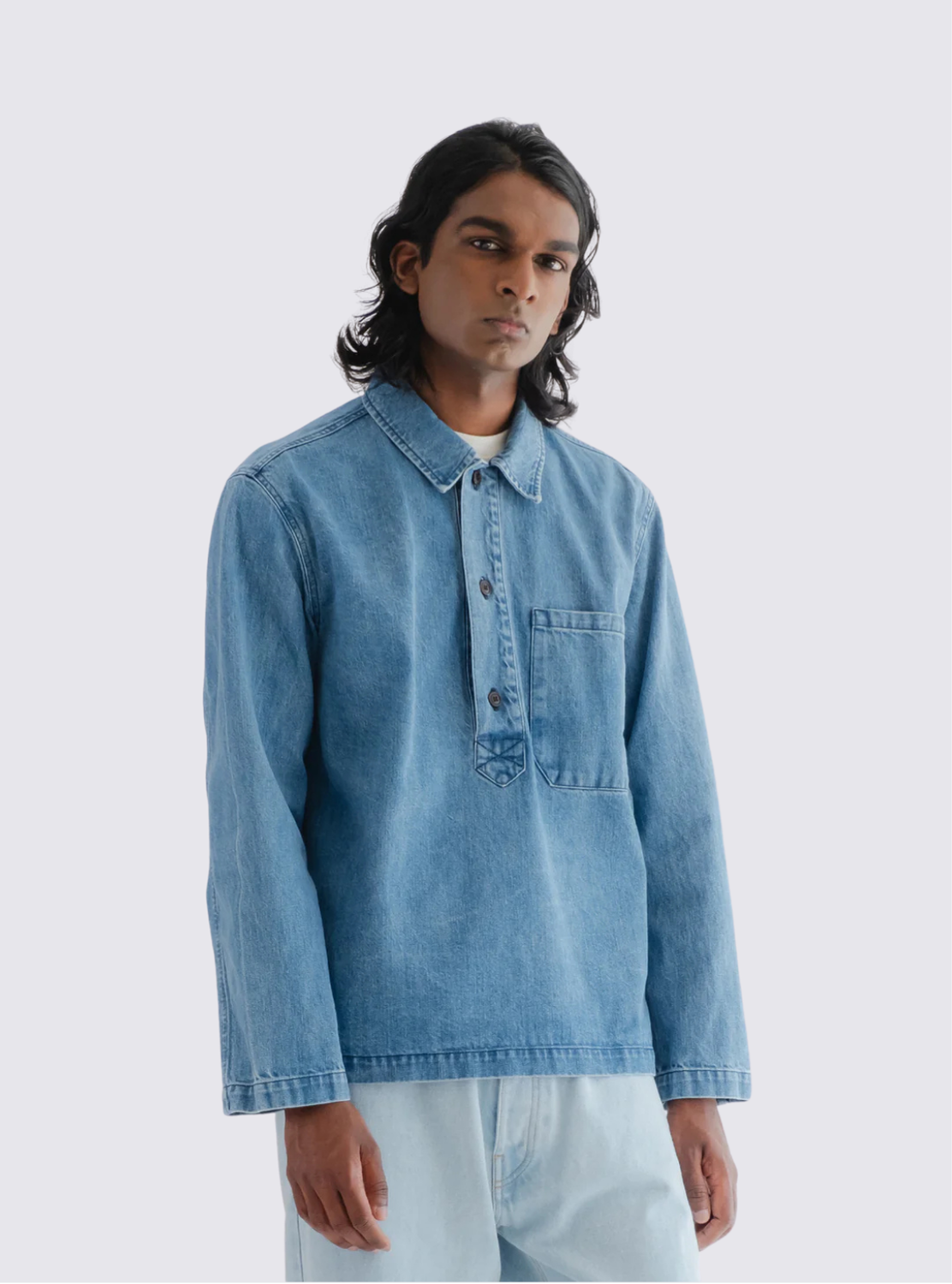 Veste de pêcheur Delhi en denim- Bleu delavé