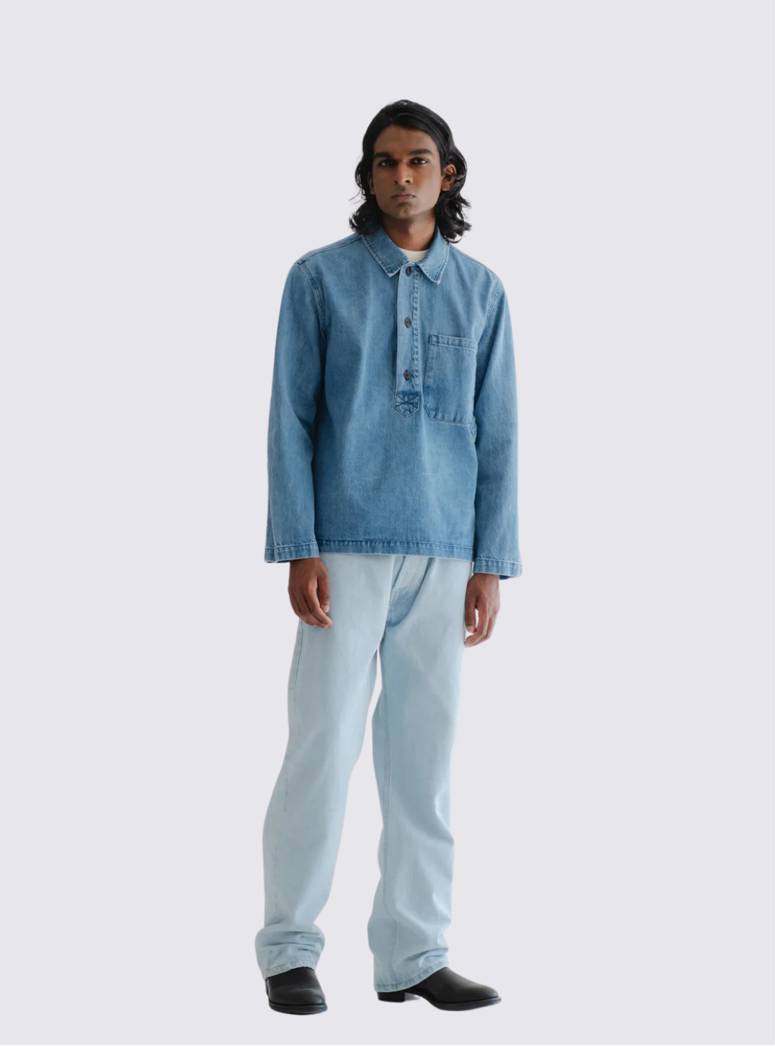 Veste de pêcheur Delhi en denim- Bleu delavé