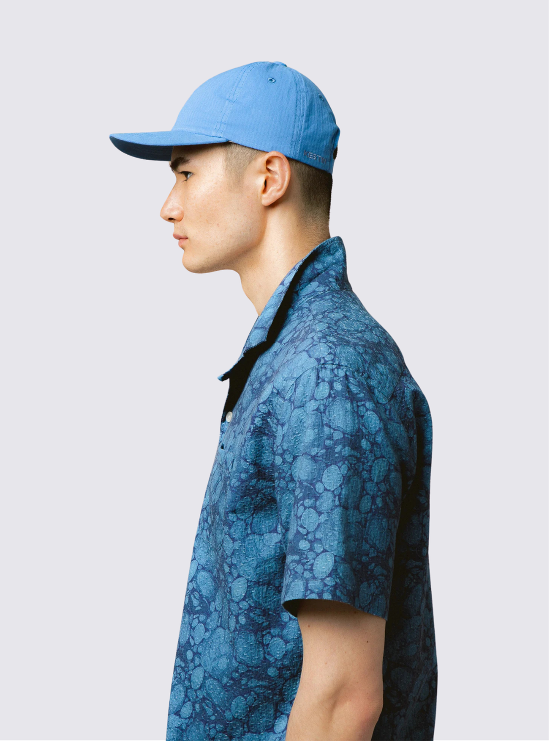 Chemise manches courtes Crammond en seersucker - Bleu marbré