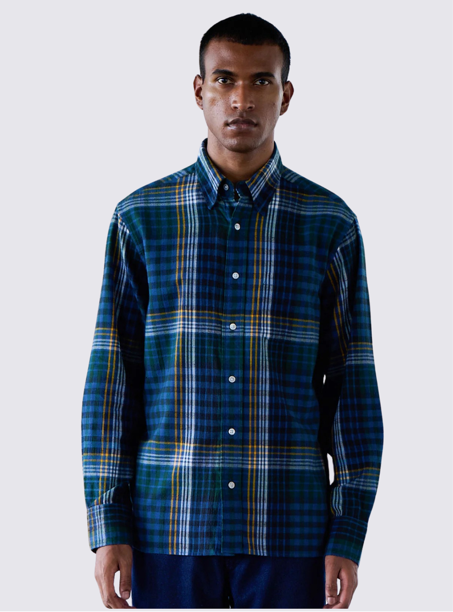 Chemise à rayures - Madras Bleu Jaune