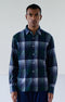Chemise à col droit - Madras Bleu et verte
