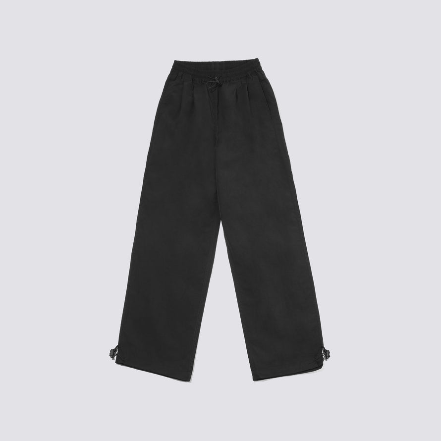 Pantalon large two tuck en nylon - noir