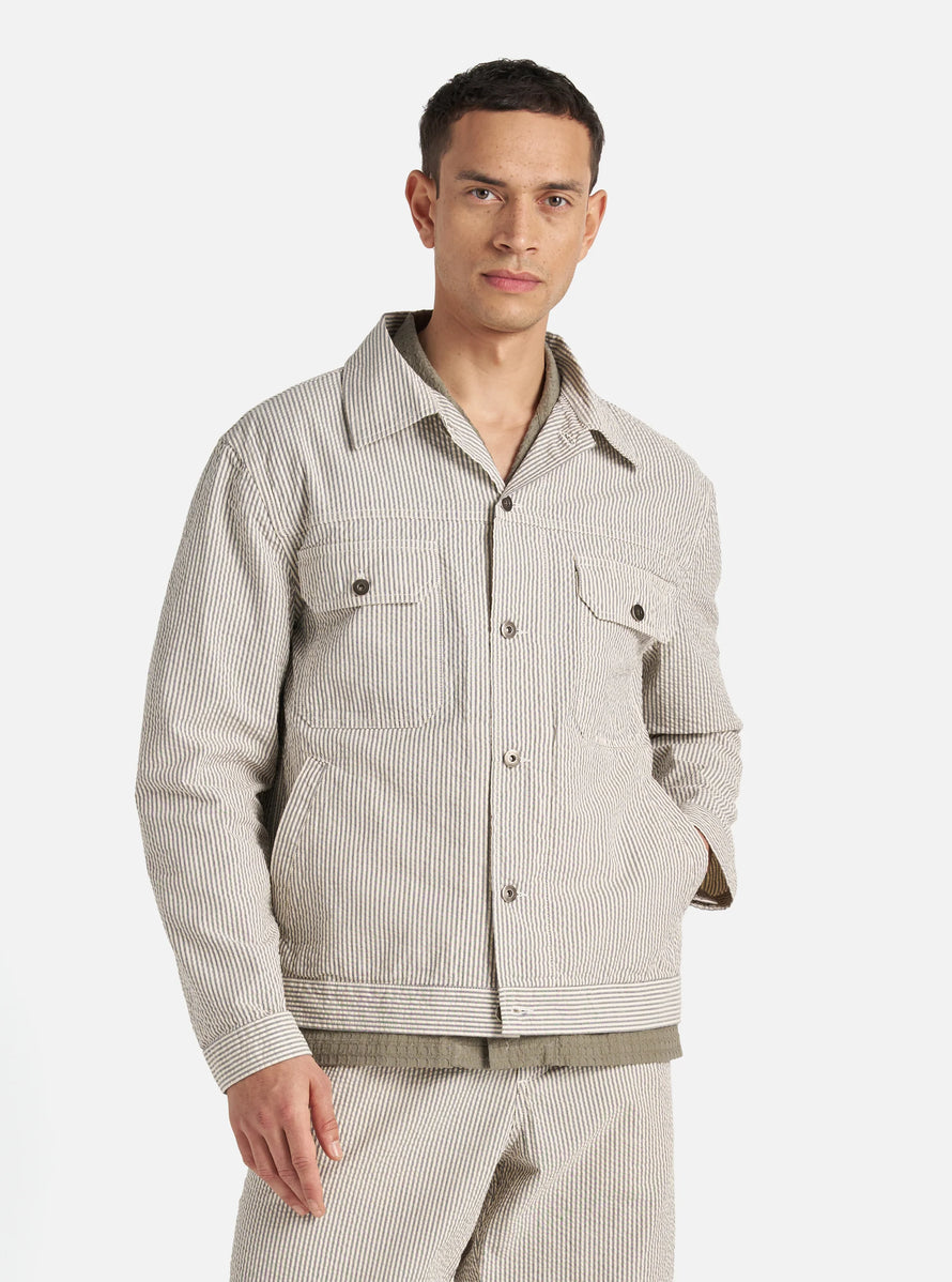 Veste trucker à rayures Derby en seersucker - Gris