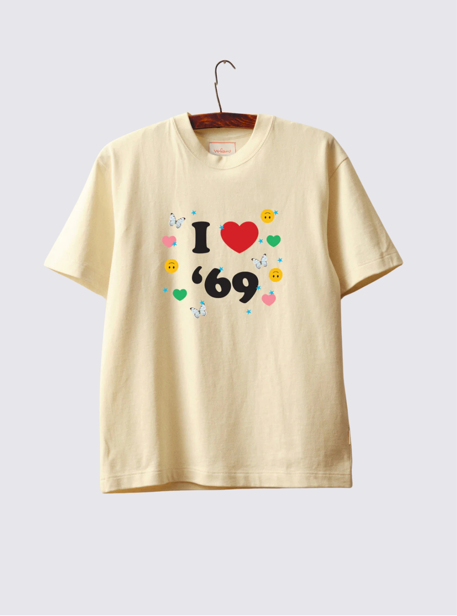 T-Shirt à manches courtes "I love 69 " - Ecru