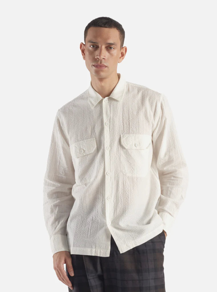 Chemise l/s utility en seersucker - blanc